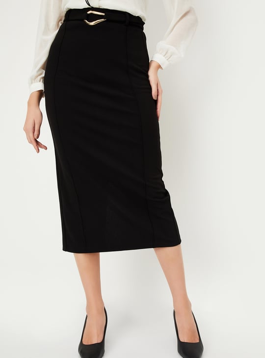 Women Solid Knit Pencil Skirt