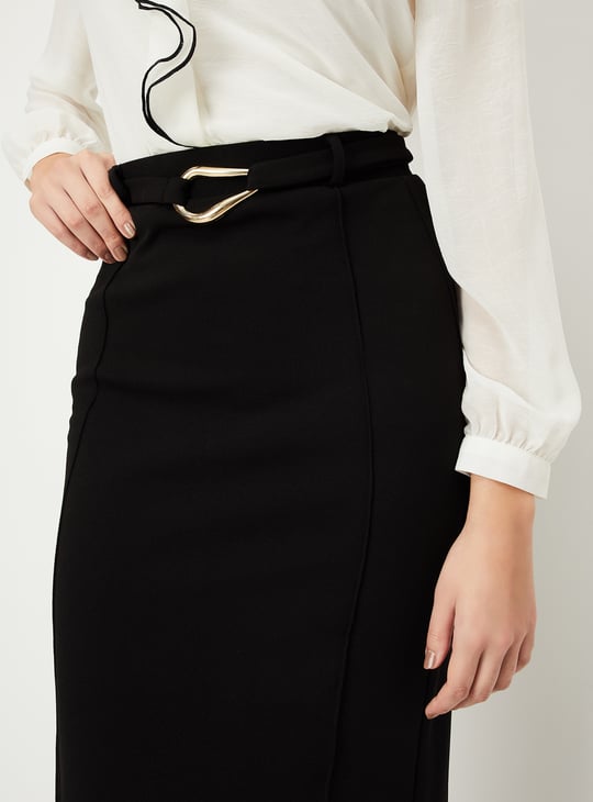 Women Solid Knit Pencil Skirt