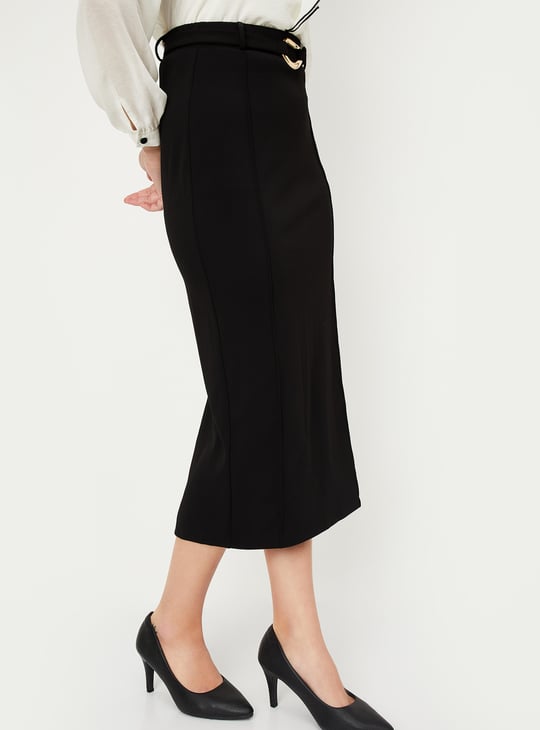 Women Solid Knit Pencil Skirt