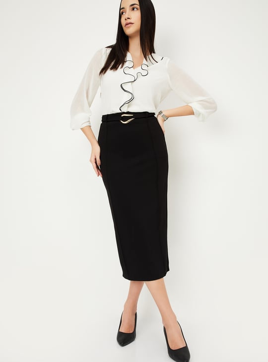 Women Solid Knit Pencil Skirt