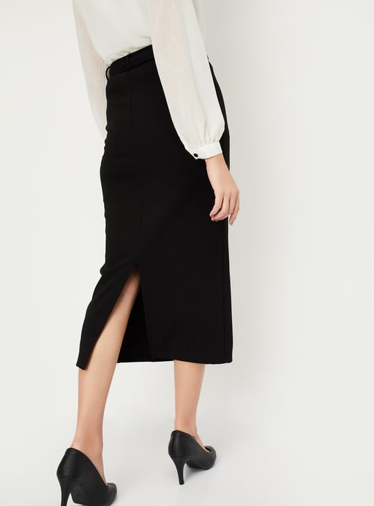 Women Solid Knit Pencil Skirt