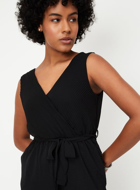 Women Textured Belted Jumpsuit