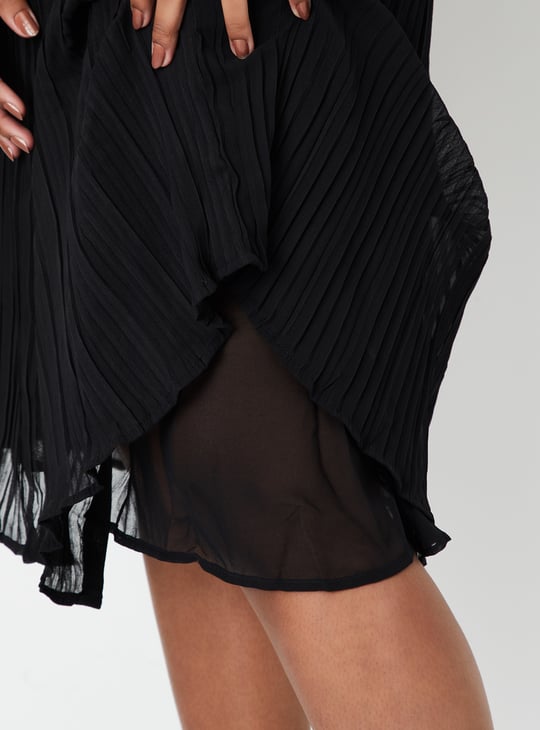 Women Pleated Shirt Dress with Belt