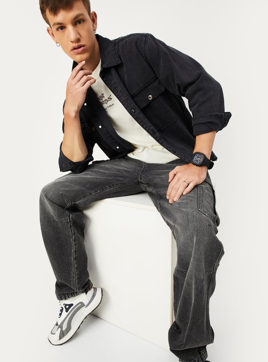 Grey Denim Black Denim Shirt Outfit Men Men Oversized Faded Denim