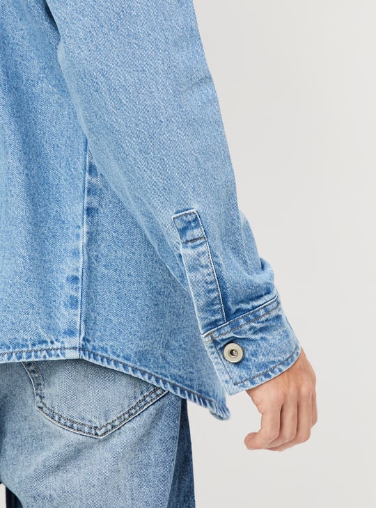 Men Oversized Faded Denim Shirt