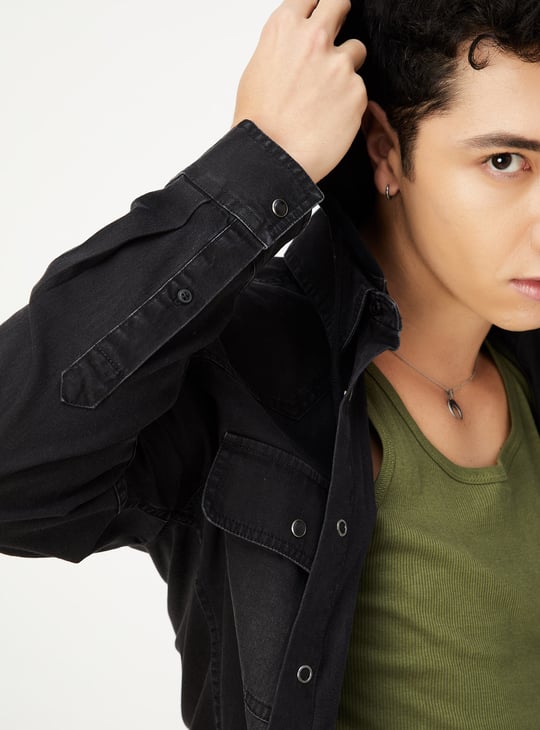 Men Hooded Denim Shacket