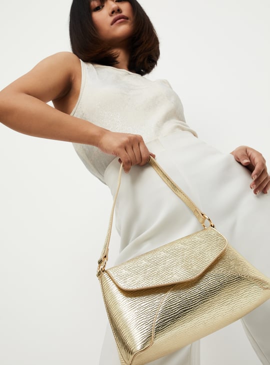Women Metallic Envelope Shoulder Bag Gold PU