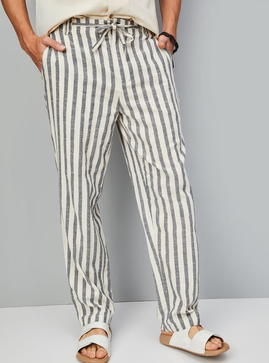 Men Striped Drawstring Waist Pants