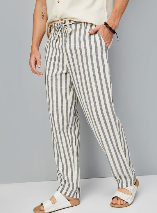 Men Striped Drawstring Waist Pants