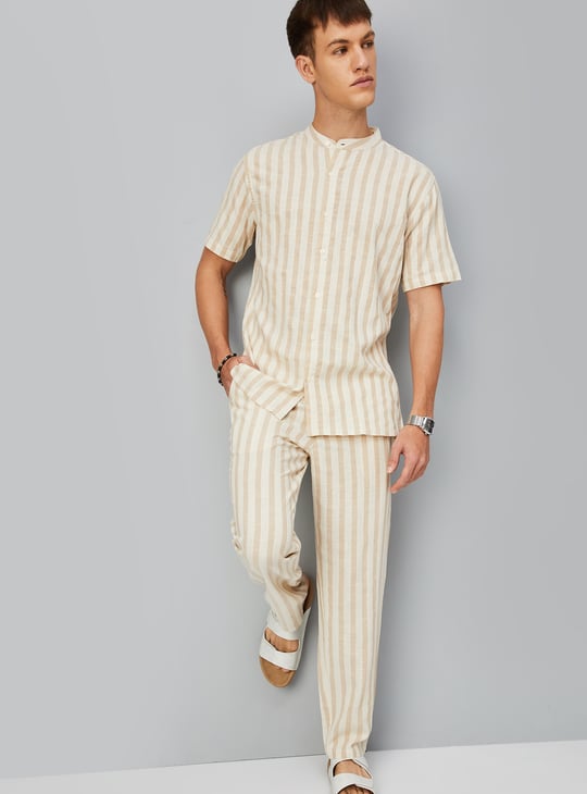 Men Striped Drawstring Waist Pants