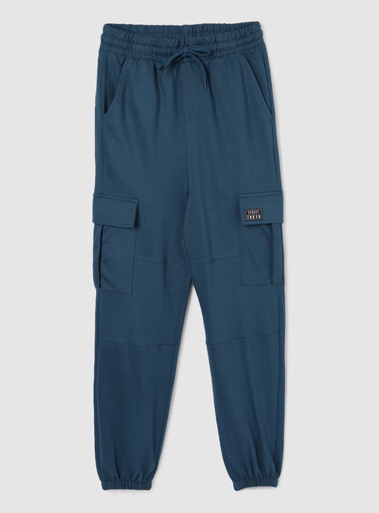 Boys Solid Cargo Joggers Green Solid