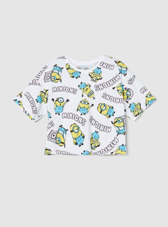 Girls Minions Print Boxy Fit Crop T-shirt
