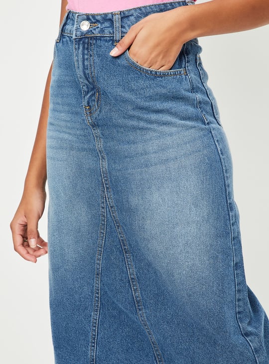 Girls Faded Midi Denim Skirt Blue A-Line