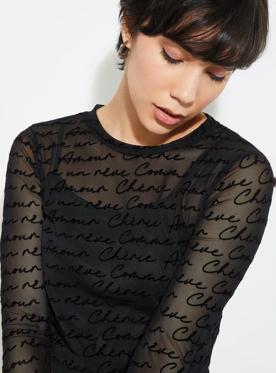 URB_N Women Printed Mesh Top with Camisole