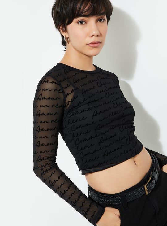 URB_N Women Printed Mesh Top with Camisole