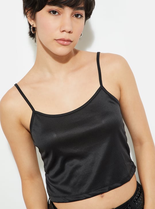URB_N Women Printed Mesh Top with Camisole | Black | Printed