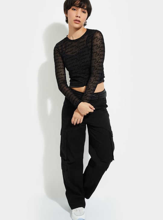 URB_N Women Printed Mesh Top with Camisole