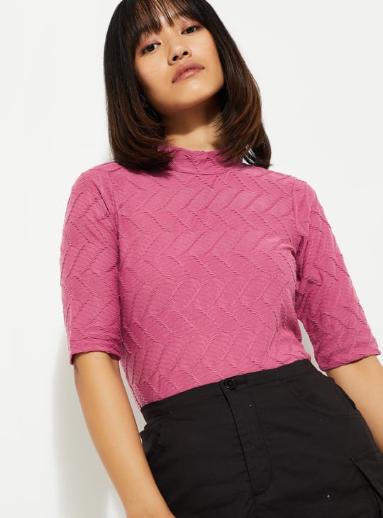 ALAYA F x URB_N Women Textured High Neck Top