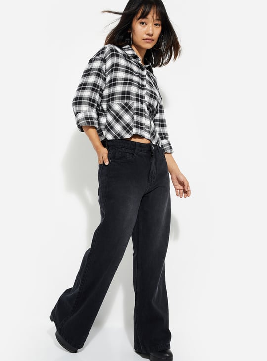 ALAYA F x URB_N Women Checked Yarn Dyed Cropped Shirt