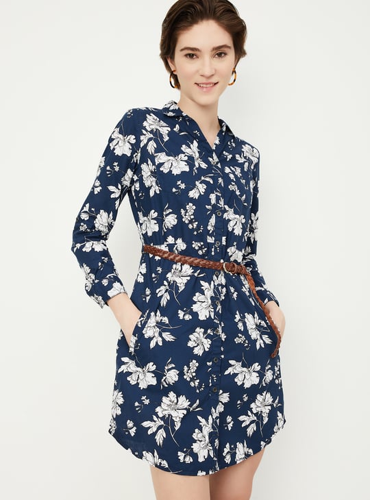 Women Floral Printed Belted Tunic