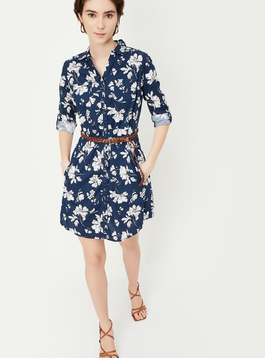 Women Floral Printed Belted Tunic