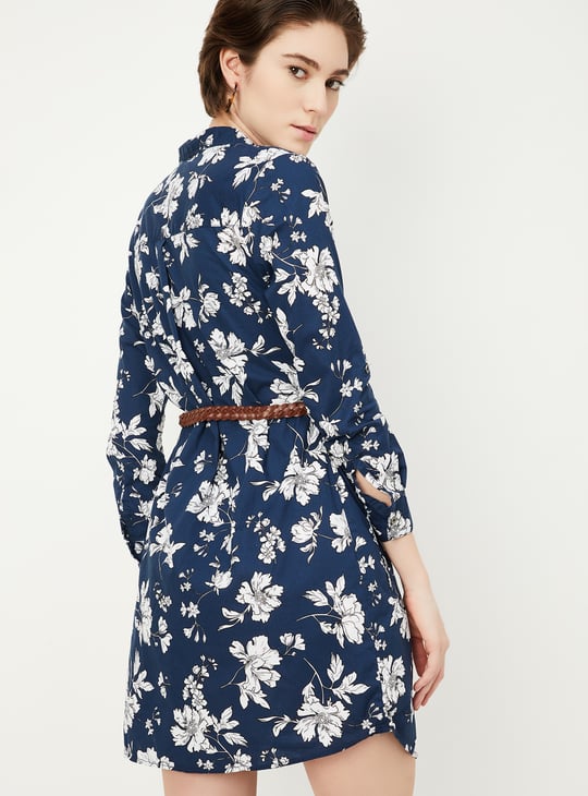 Women Floral Printed Belted Tunic