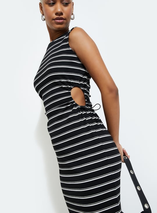 URB N Women Striped Bodycon Dress Black Striped