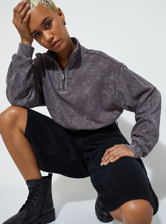 URB_N Women Acid-Wash Sweatshirt | Grey | Pullovers