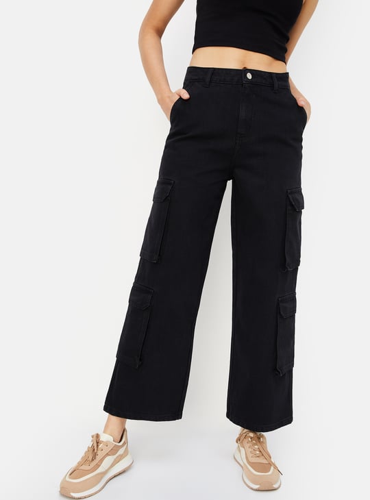 Women Solid Cargo Jeans