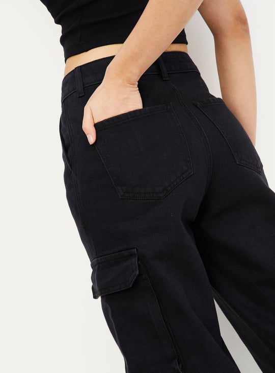 Women Solid Cargo Jeans