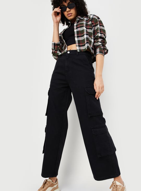 Women Solid Cargo Jeans