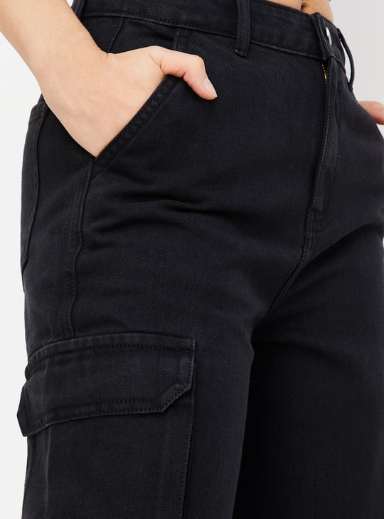 Women Solid Cargo Jeans