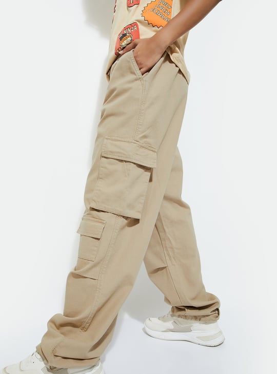 URB_N Women Solid Cargo Trousers Beige Solid