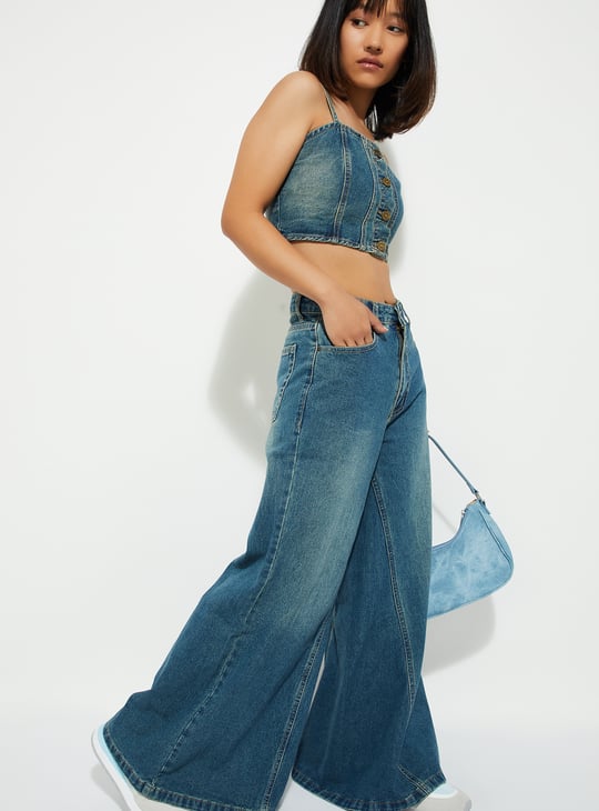 ALAYA F x URB_N Women Washed Wide-Leg Jeans