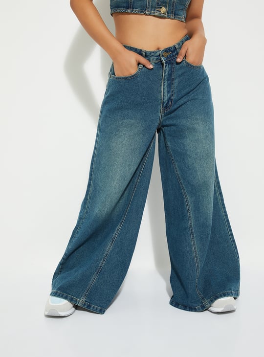 ALAYA F x URB_N Women Washed Wide-Leg Jeans