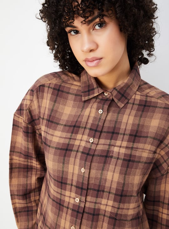 ALAYA F x URB_N Women Tartan Checked Yarn Dyed Shirt