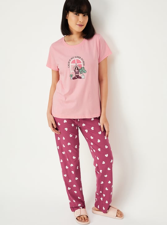 Women Printed PJ Set | Pink | PJ Sets