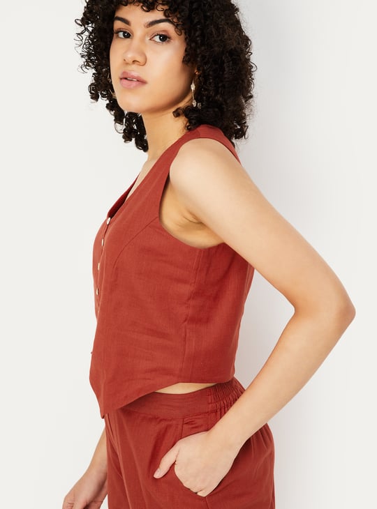 Women Solid Waistcoat Style Top