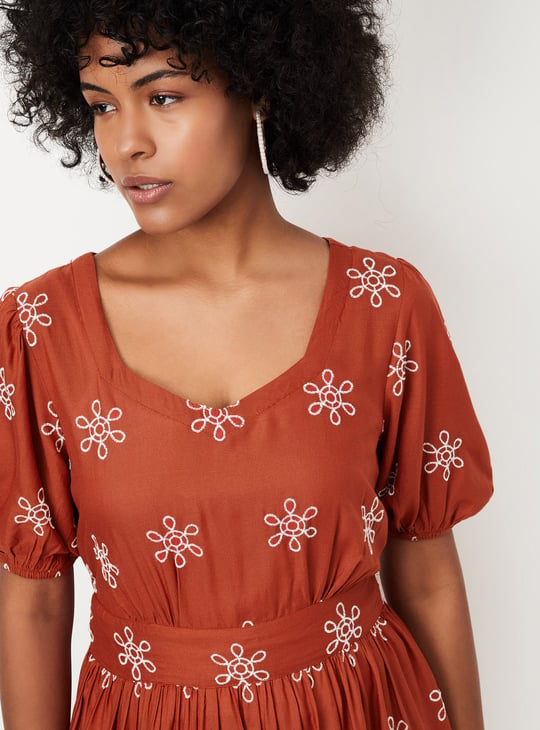 Women Embroidered Fit & Flare Dress
