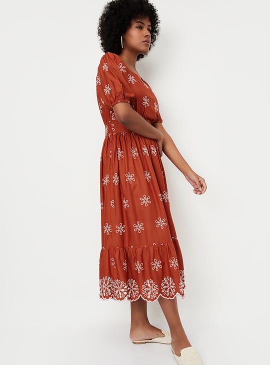 Women Embroidered Fit & Flare Dress
