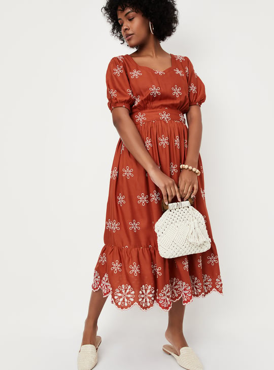 Women Embroidered Fit & Flare Dress