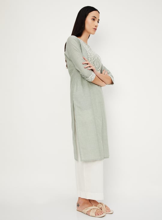 Women Embroidered Straight Kurta