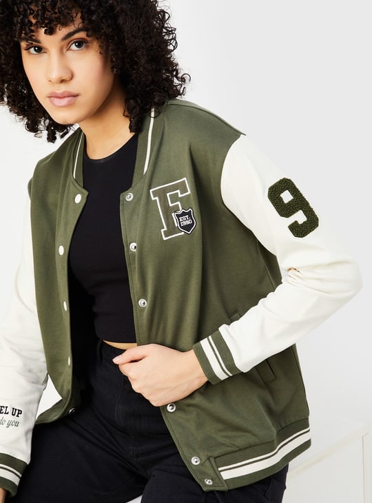 Women Baseball Collar Varsity Jacket Embroidered