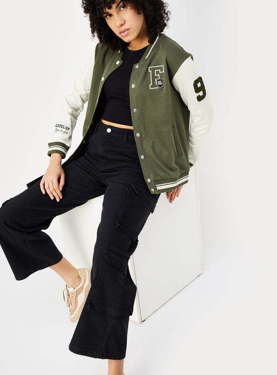 Women Baseball Collar Varsity Jacket