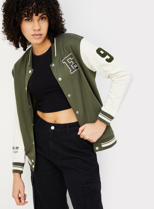 Women Baseball Collar Varsity Jacket