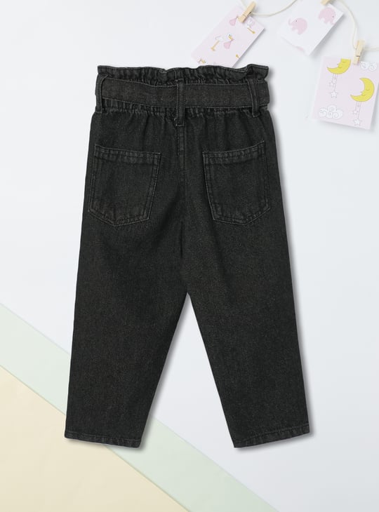 Girls Slim Fit Belted Rinsed Jeans
