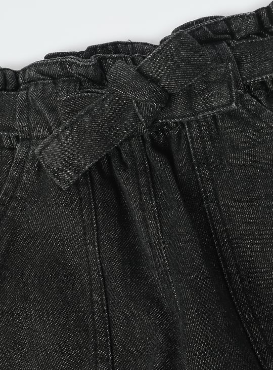 Girls Slim Fit Belted Rinsed Jeans