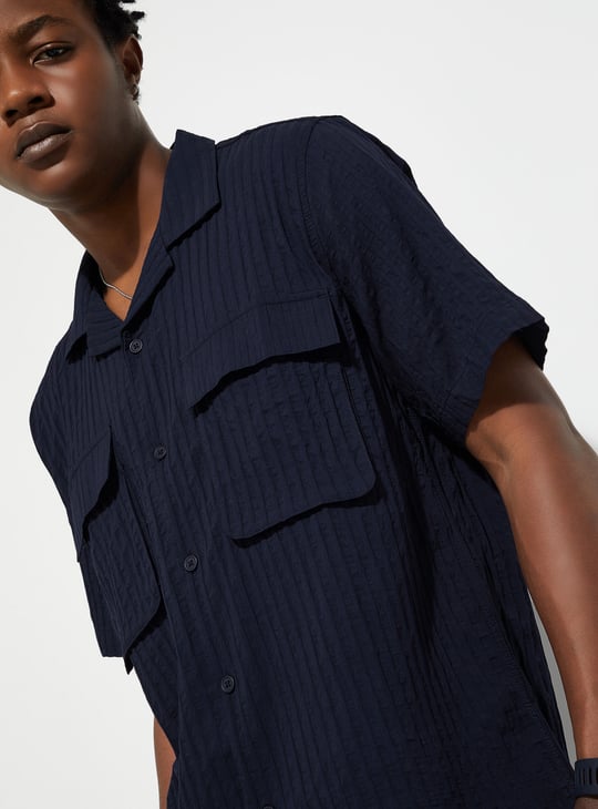 URB_N Men Relaxed Fit Textured Flap Pocket Shirt | Blue | Textured