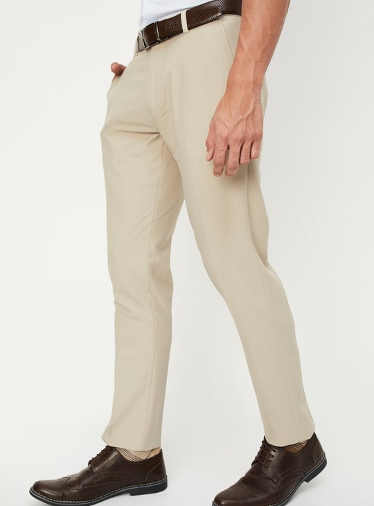 Men Slim Fit Solid Formal Trousers