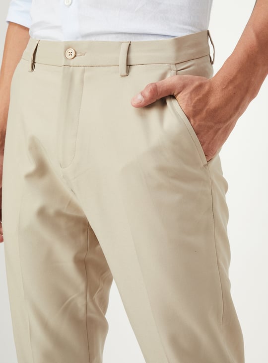 Men Slim Fit Solid Formal Trousers